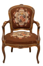 French Carved Arm Chair With Needlepoint Upholstery