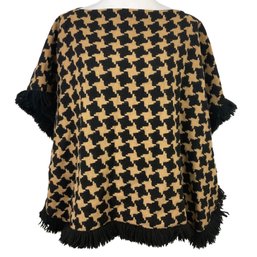 Black & Brown Houndstooth Fringed Poncho
