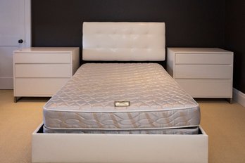 Faux White Leather Full Bed With Mattress And Boxspring