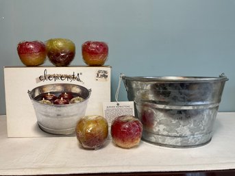 Elements Bobbing For Apples Candles In Galvanized Steel Bucket New In Box
