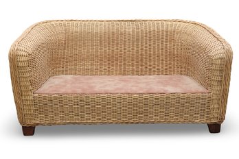 Custom Indoor Natural Rattan Sofa With Mahogany Legs - Seat Cushion Req'd