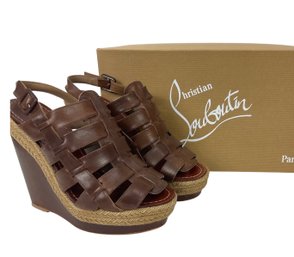 Christian Louboutin Brown Leather Wedge Shoes Size 38 Retail $495