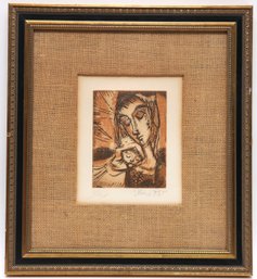 Etienne Ret (1900 - 1996)  Mother And Child Pencil Original Etching Signed And Numbered