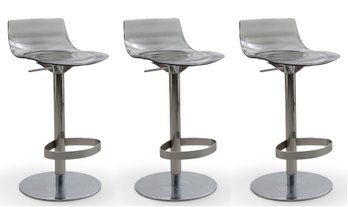 3 Bar Stools Smoked Acrylic Seats And Chrome Base Calligaris