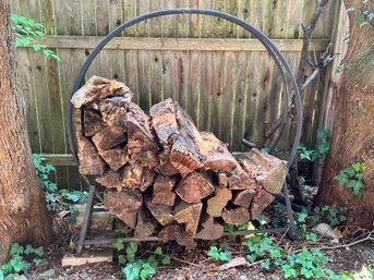 Tubular Metal Firewood Ring With Wood