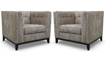 Eichholtz Beige Deco Style Club Chairs - A Pair