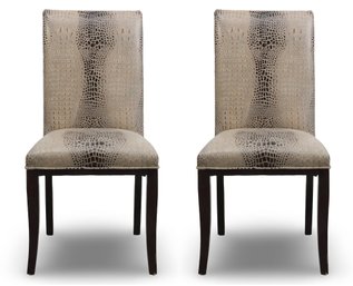 Brown Embossed Croc Leather Side Chairs