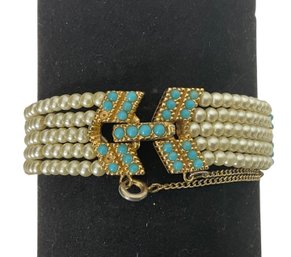 Vintage Ciner Faux Pearl & Turquoise Bracelet