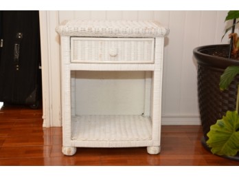 White Wicker Side Table With Drawer