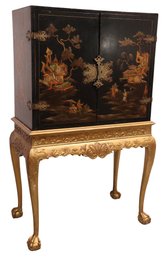 Chinese Chinoiserie Cabinet With Gold Giltwood Carved Base