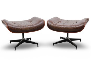 Barcelona Leather Foot Stools By Regina Andrews - A Pair