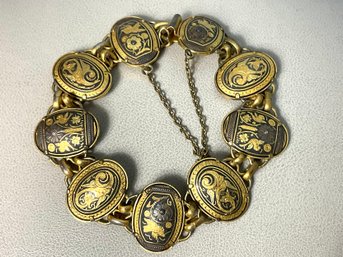 Vintage Gold-tone Flower Link Bracelet