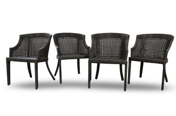 (4) SYNTHETIC BROWN WICKER ARMCHAIRS