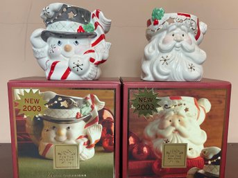 Pair Of Lenox Occasions Santa & Snowman Votives New In Boxes