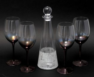 Set Of 4 Wine Glasses With Decanter