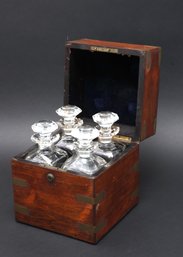 Antique 19th Century Victorian Brass & Mahogany Campaign Decanter Box
