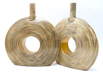 Pair Of Thai Bamboo Lacquerware Vases