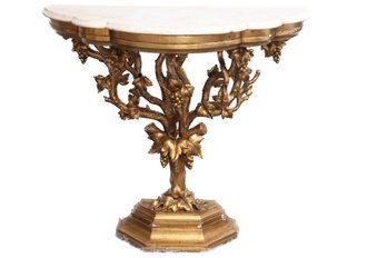 19th Century Giltwood Italian Carved Table With Marble Top