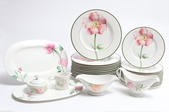 Villeroy &koch White And Green Ceramic Floral 30 Pc Dish Set