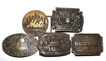 5 Vintage Brass Belt Buckles