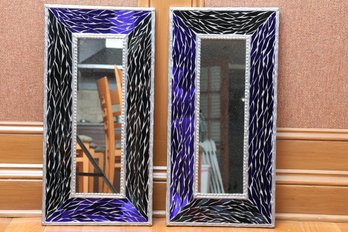 Pair Of Blue Mosaic Wall Mirrors