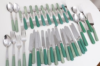 Sabre Paris Green Gingham  And Pearl Flatware