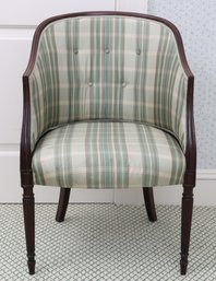 Plaid Upholstered & Mahogany Tub Chair