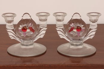 Cranberry Glass Double Candlesticks