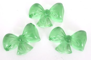 3 Baccarat Lead Crystal Green Bow Paperweights