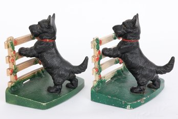 Painted Cast Iron Dog & Fence Bookends