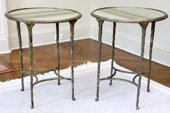 Mirrored Top Metal Side Tables In Antique Silver Finish