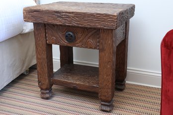 Pair Of Carved Wood Bedside Tables With Drawer