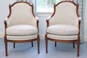 Pair Of French-Style Armchairs With Carved Frame And Fluted Legs