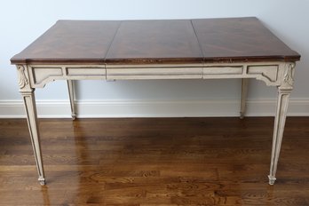 French Country-Style Table With Parquet Top And Extendable Table Leaf