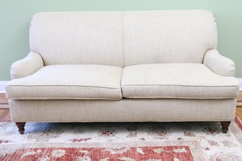 Loveseat Sofa With Linen Upholstery And Turned Wooden Feet