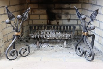 Wrought Iron Fireplace Tools And Andirons With Metalwork Design