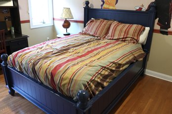 Twin-Sized Bed Frame With Dark Painted Headboard And Footboard