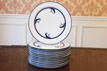 Set Of 12 Dansk Flora 'Bayberry Blue' Patterned Porcelain Plates