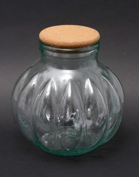 Vintage Green Glass Storage Jar Canister With Cork Lid Made In Italy