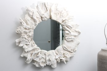 Sculpted White Wood Coral Style Wall Mirror