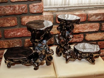 Pair Of Glossy Ceramic 2 Level Displays