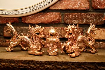 Pair Of Gold Dragons Statues