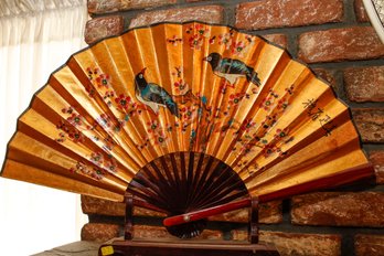 Pair Of Asian Painted Fans With Bases