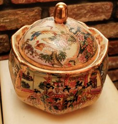 Hand Painted Ceramic Asian Jar With Lid