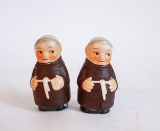 Vintage Pair Of Miniature Ceramic Monks West Germany
