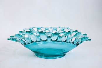 Vintage Westmoreland Teal Art Glass Doric Open Lace Bowl