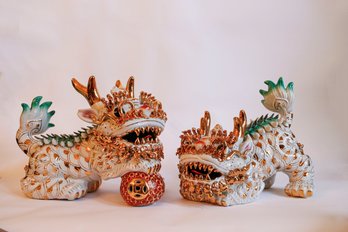 Pair Of Beautiful Chinese Fu Dog Dragons