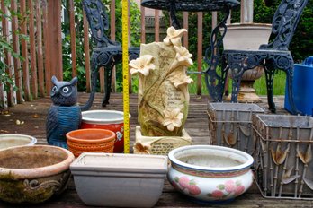 Assorted Ceramic Planters And Fountain