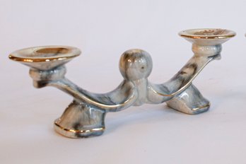 Pair Of Ceramic Glazed Candle Holders