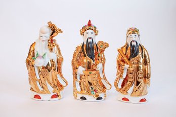Trio Of Gold Asian Statues
